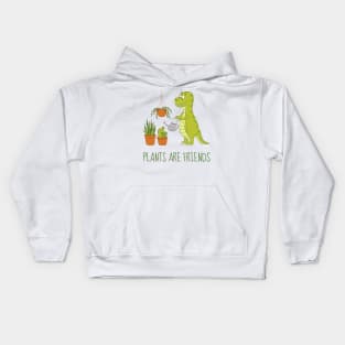 Plants are friends - Cute dino watering his houseplants Kids Hoodie